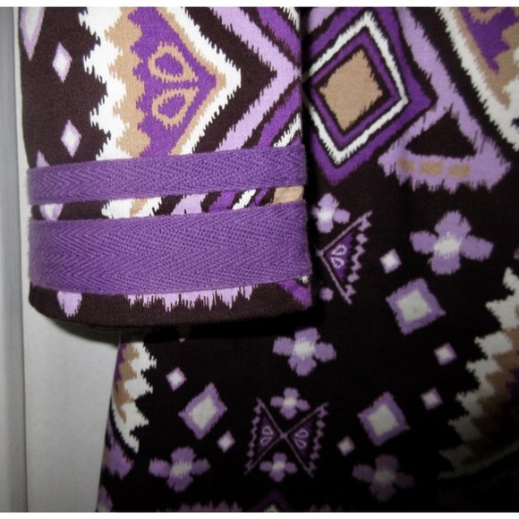TORY BURCH 4 Stretch Cotton Caftan Dress Ikat Boho Purple Tribal Print Superb! - Picture 9 of 11